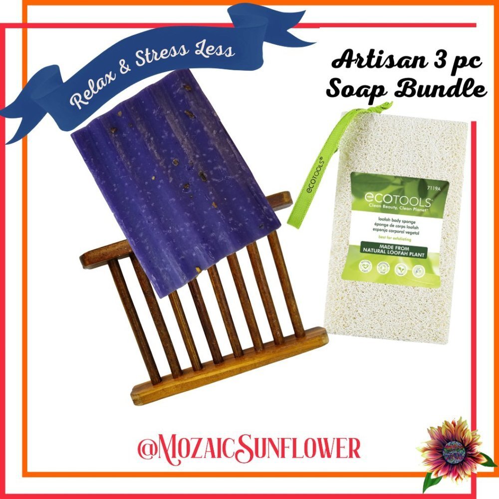 French Lavender Hand Crafted Goats Milk Soap🧼Bamboo Soap Tray🫧Loofah Set🫧